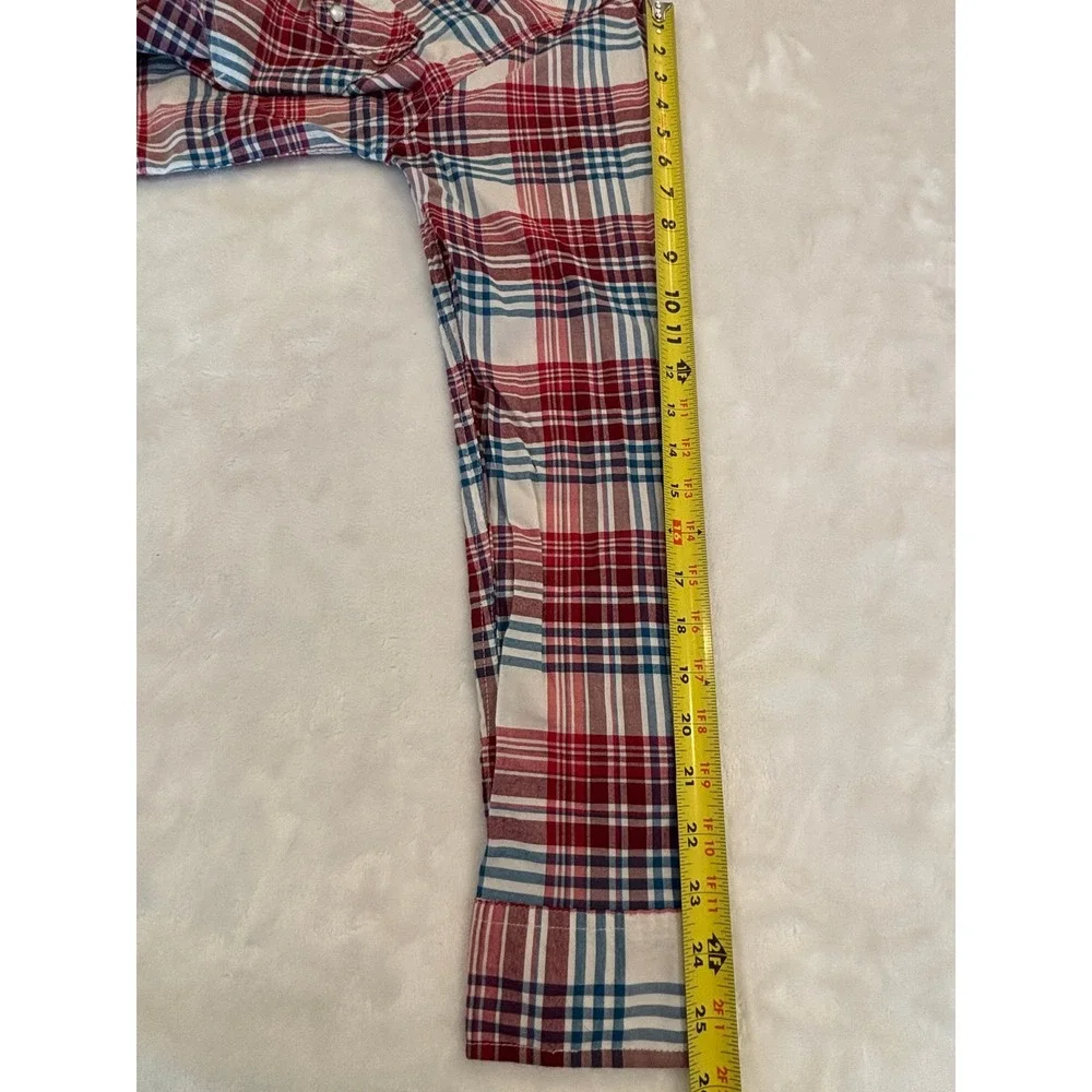 Levis Modern Mens Western Shirt M Red Blue White Plaid Snap Front Long Sleeve